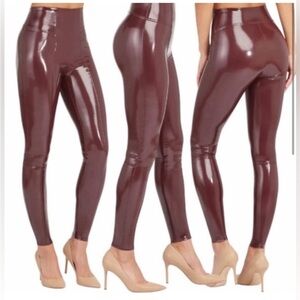 Spanx Leggings Womens XS  Red Faux Leather Patent Ruby High Rise 20301 NWT